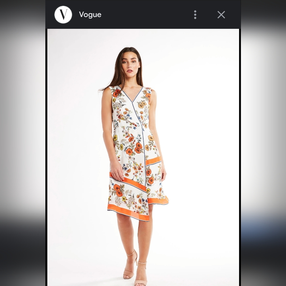Elie Tahari Womens White Orange V-neck Janele Floral Print Dress